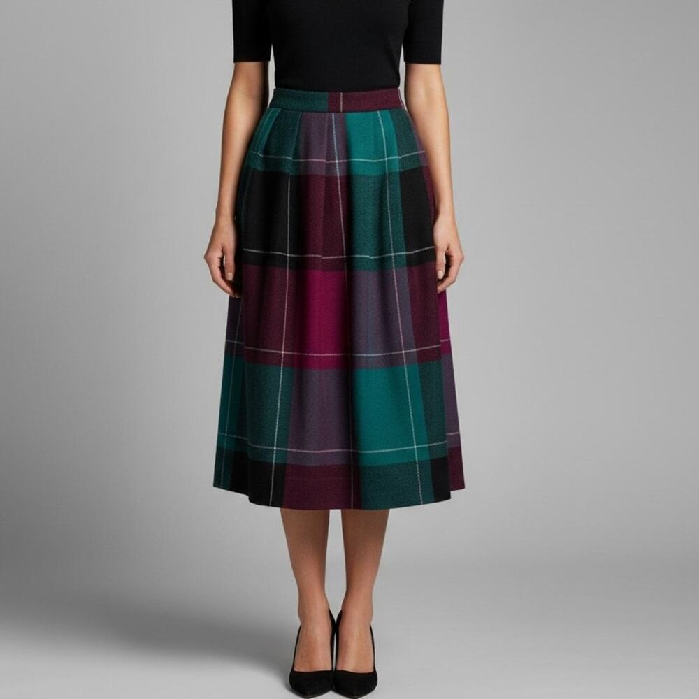 Vintage Rrrrruss by RussTogs Maxi Skirt Womens Sz Small Pleated Plaid Preppy Y2K